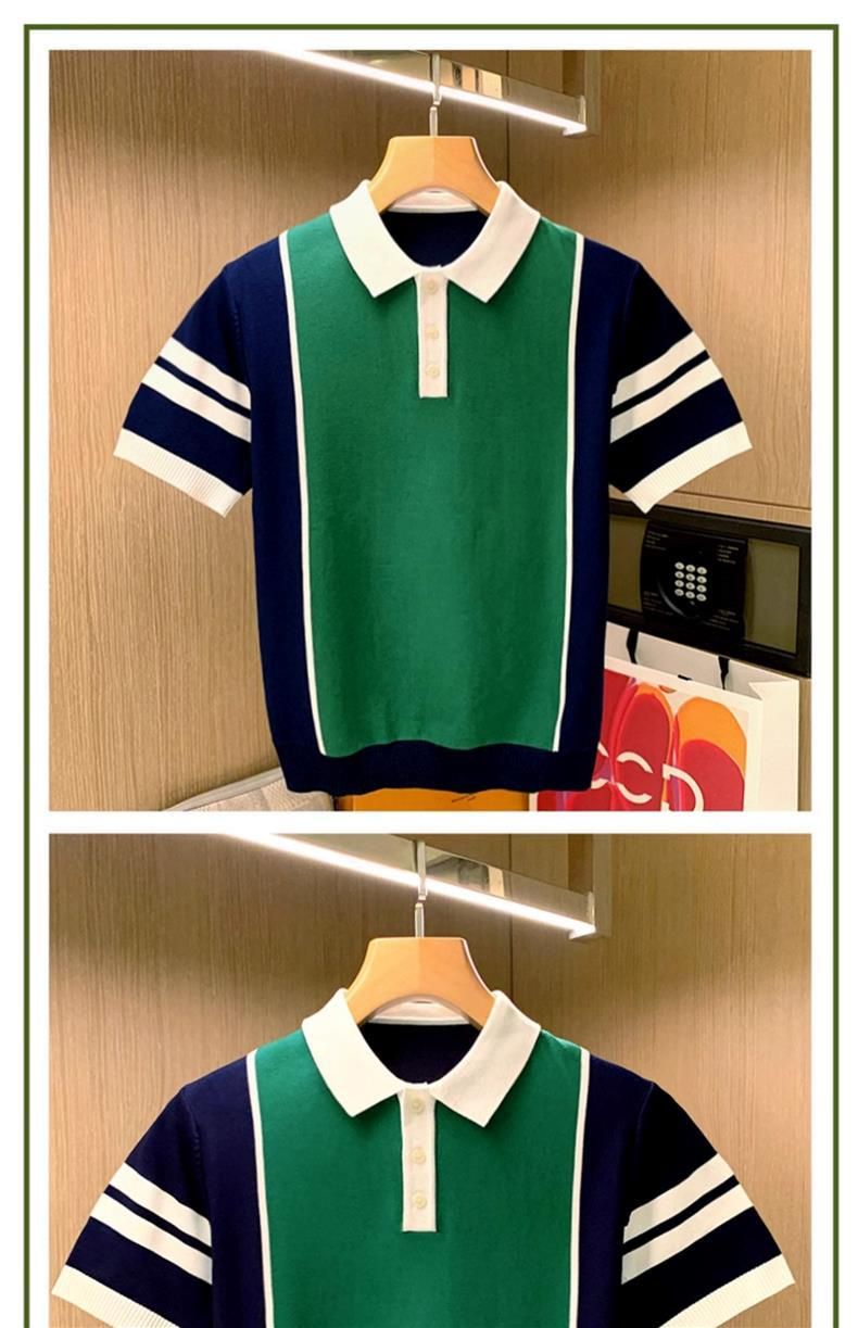 Herrenbekleidung Business Casual Kurzarm-T-Shirt Jugendmode Spleißen Gestrickte Tops Schlankes Poloshirt_voghion.com