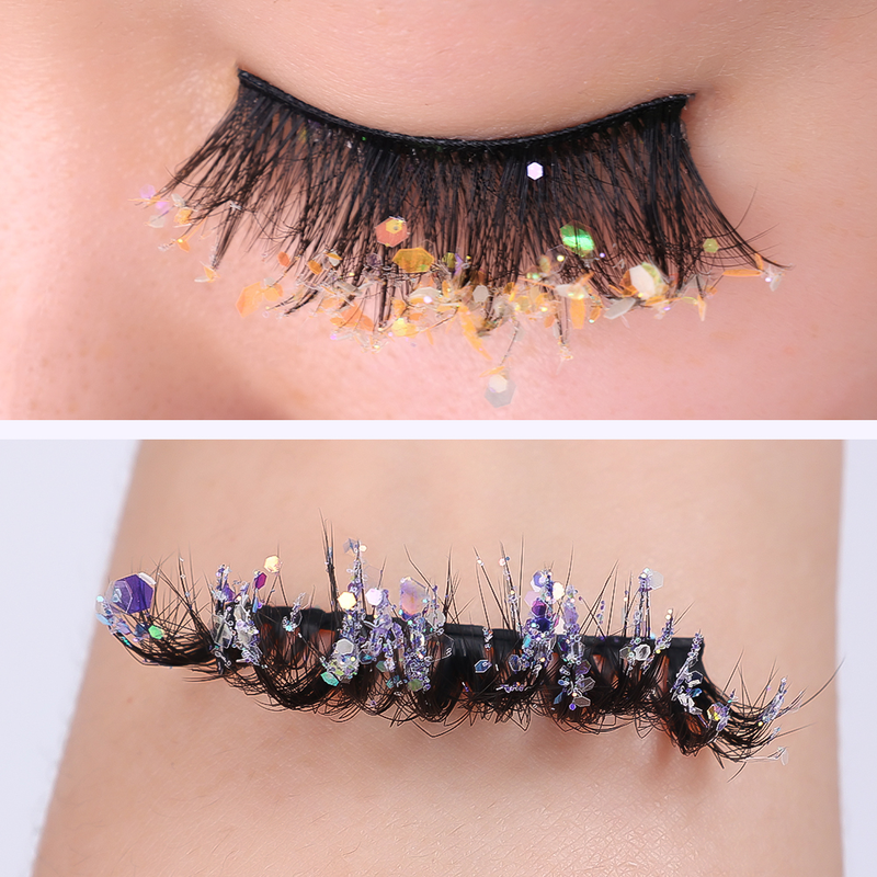 3D Luminous 1Pairs False Eyelashes Natural Glitter Powder Sequins Style Fake Eyelash Handmade Makeup Lash_voghion.com
