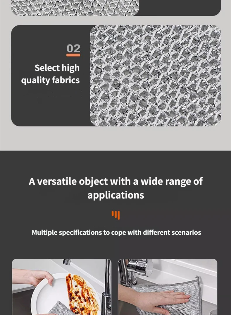 Nuovo panno in tessuto di filo d'acciaio, strofinaccio assorbente antiaderente, strofinaccio per piatti in filo d'acciaio, stracci bifacciali in velluto corallo AB_voghion.com