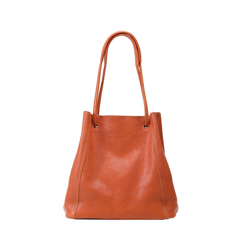 Borsa a secchiello Qiu Zhen 008 per donna, tracolla, spalla singola, borsa tote di grande capacità, vera pelle, vegetale_voghion.com