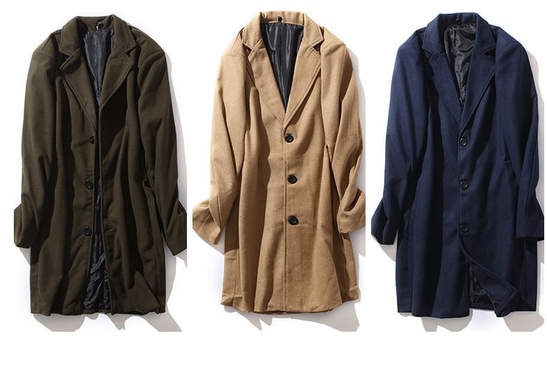 Abbigliamento maschile Cappotto lungo in lana da uomo in stile classico britannico - Trench invernale con tasche multiple (nero, cachi, marrone, grigio chiaro, rosso)_voghion.com