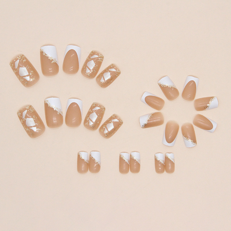 False Ballet 24Pcs Nails Gradient Glitter White Francoski Umetni Nohti Z Lepilom Nosljiva Krsta Pritisnite Na Nohte Ful_voghion.com