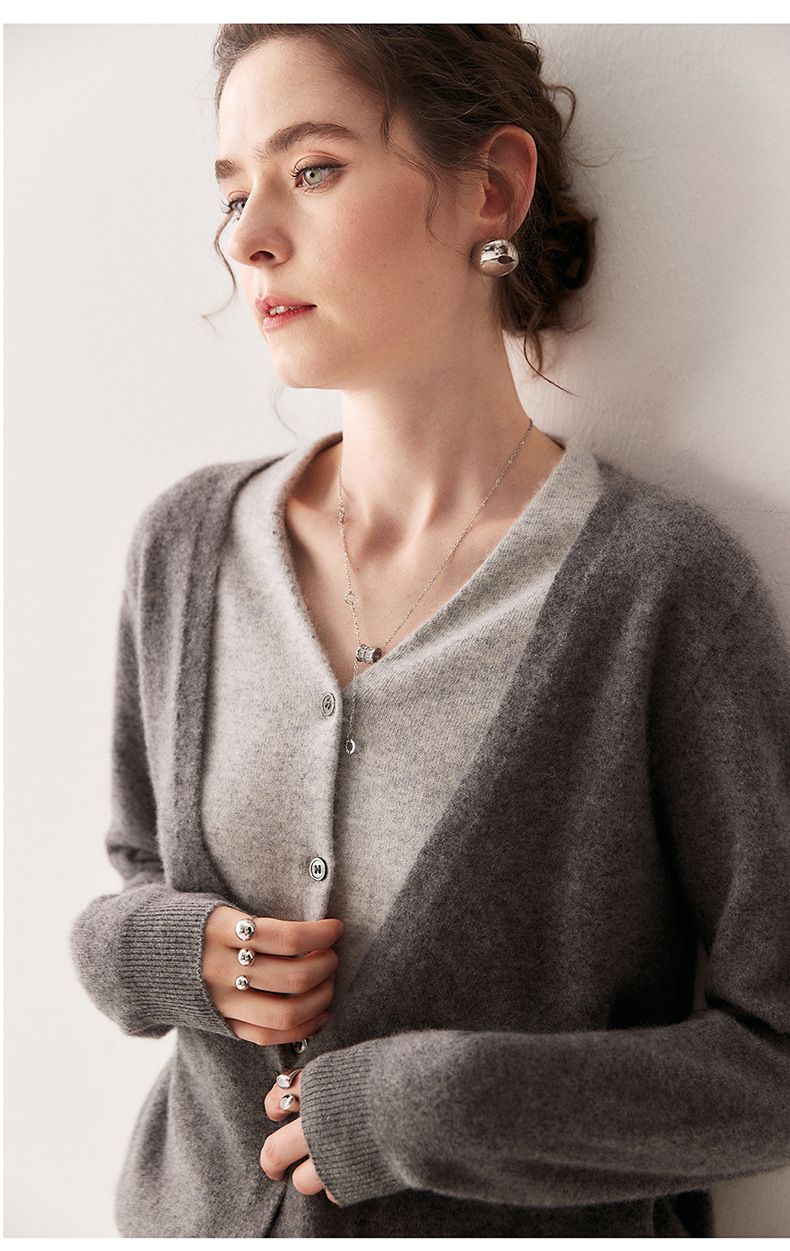 Cardigan tricoté à col en V pour femme, doux et confortable, style français, automne-hiver, pull ample en cachemire_voghion.com