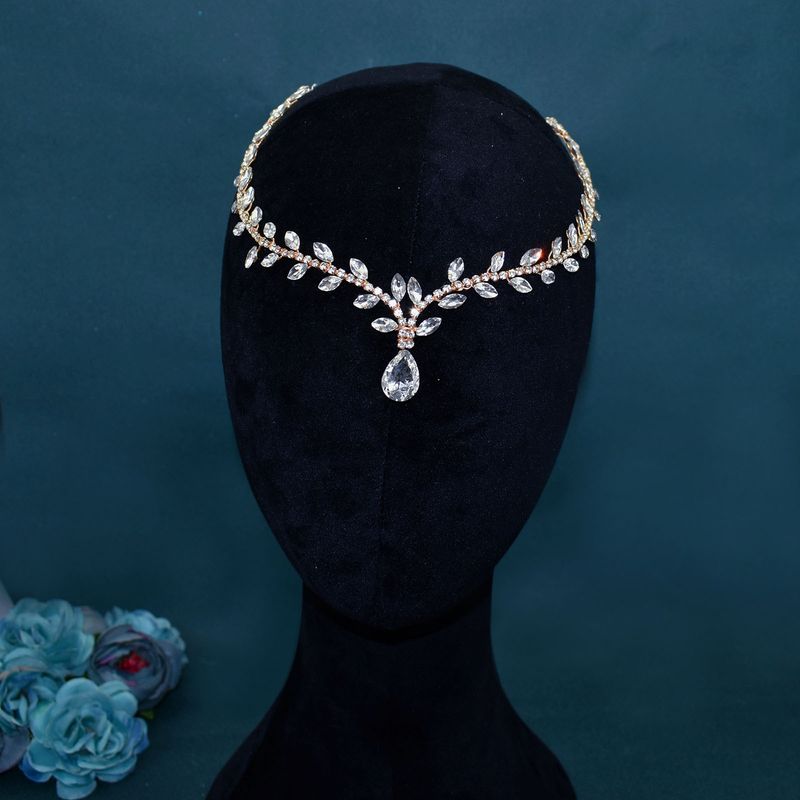 Women's Jewelry Crystal Hair Chain Headpiece For Wedding Bridal Party Accessories Floral Design Silver Gold Wedding Dress Party Accessories_voghion.com