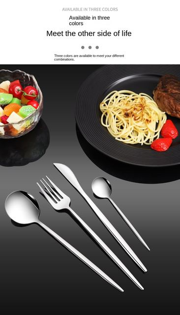 24-teiliges Goldgeschirr-Set aus Edelstahl, Steakmesser, Gabel, Kaffeelöffel, Teelöffel, Besteck, spülmaschinenfest, Küchengeschirr_voghion.com
