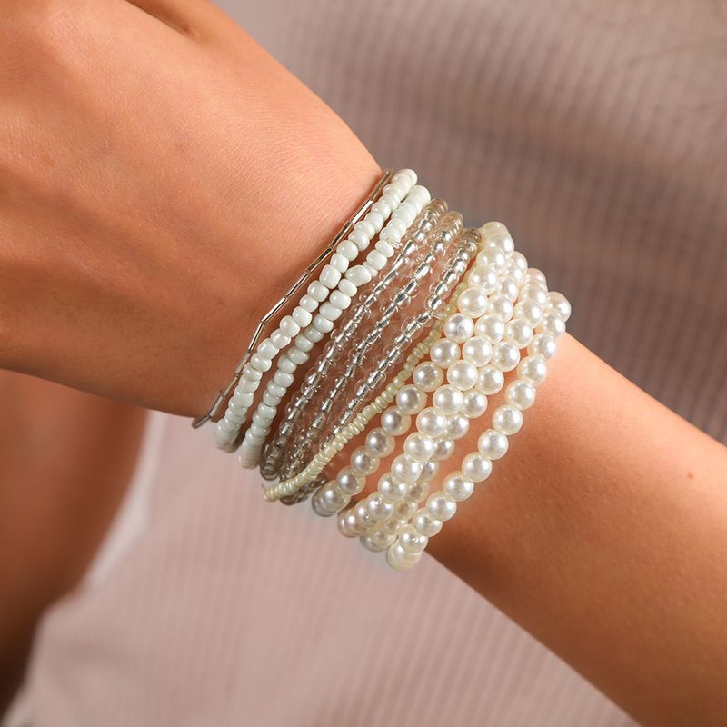 Neues Handstück-Kombinationsset, modische, personalisierte Textur, mehrschichtiges Armband mit 11 Perlen und Reisperlen_voghion.com