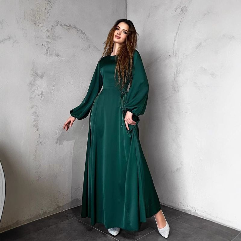Women's Clothing Middle East Dubai Robe Solid Color Satin Long Skirt_voghion.com