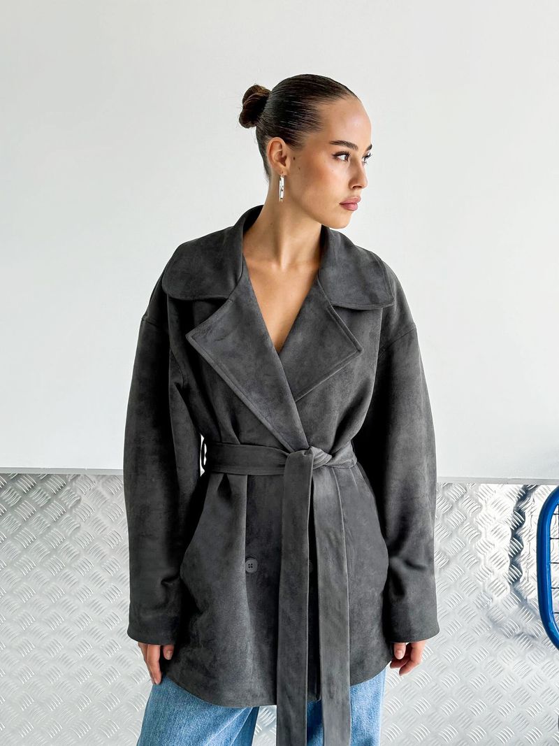 Retro Brown Suede Jacket Lace Up Coat Women's Design Sense Temperament Fashion 2025 Autumn And Winter New Style_voghion.com