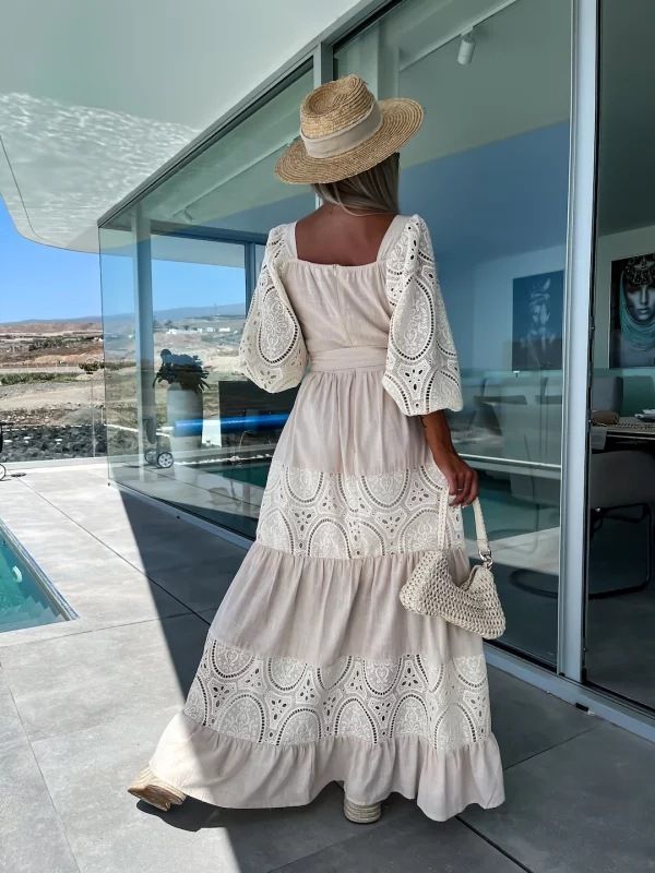 2024 verkäufe Neue Spitze Patchwork INS Casual Lose Taille Binden Up Kleid Für Frauen_voghion.com