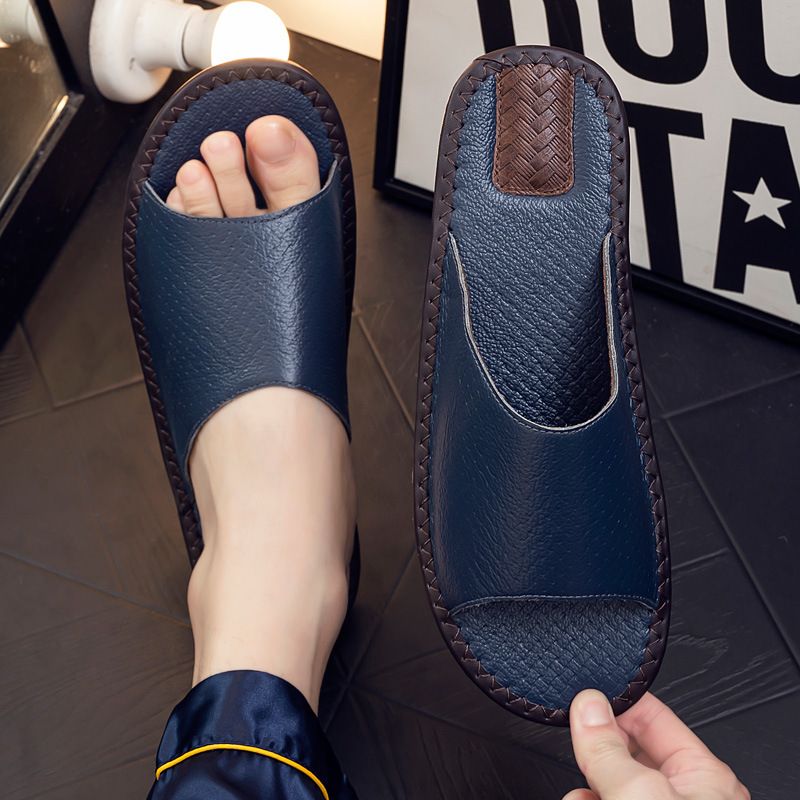 Ciabatte in pelle di vacchetta di qualità imbattibile per coppie, antiscivolo per pavimenti, adatte per la camera da letto estiva, nuove scarpe da casa in stile europeo._voghion.com