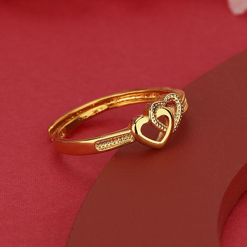 Anel feminino em formato de coração, estilo vietnamita, dourado, duplo amor, simples, moderno, versátil, que não desbota e ajustável_voghion.com