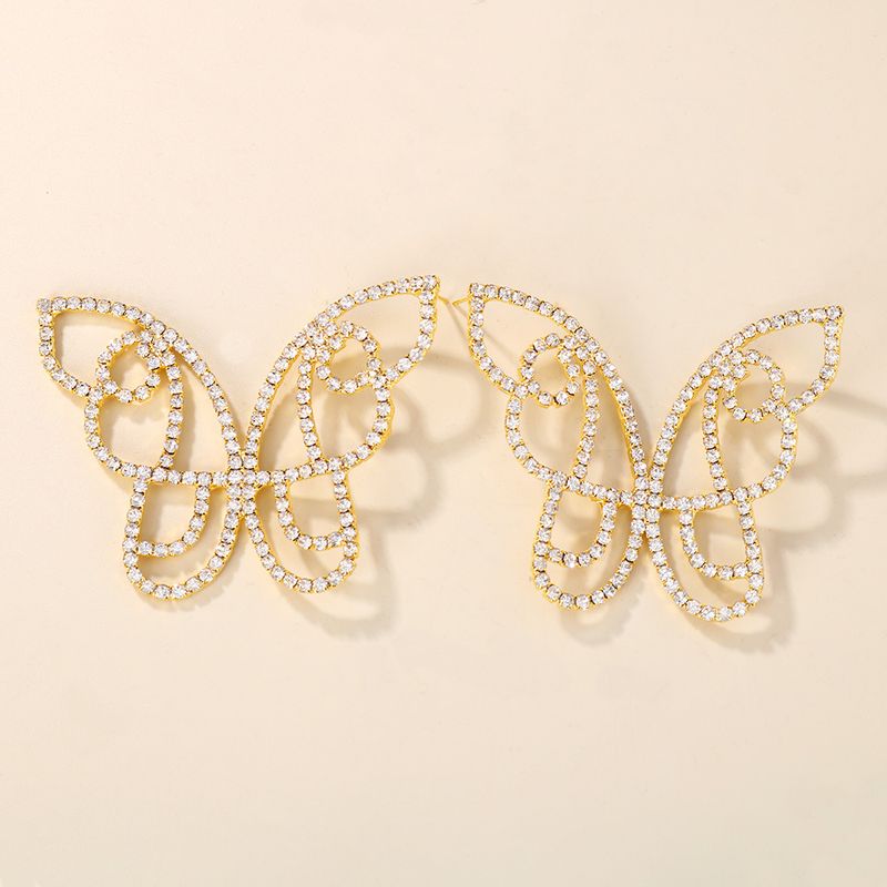 hot ear accessories retro exaggerated big butterfly rhinestone pendant earrings earrings_voghion.com