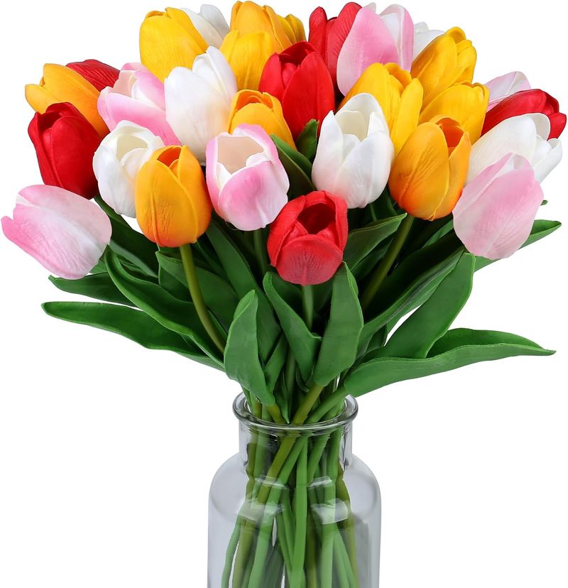 SITUMEIZI Fiori Tulipani Fiori Artificiali in Seta 15 Pezzi Vero Tocco 14" per Bouquet da Sposa Primaverile, Pasqua, Casa, Cucina_voghion.com