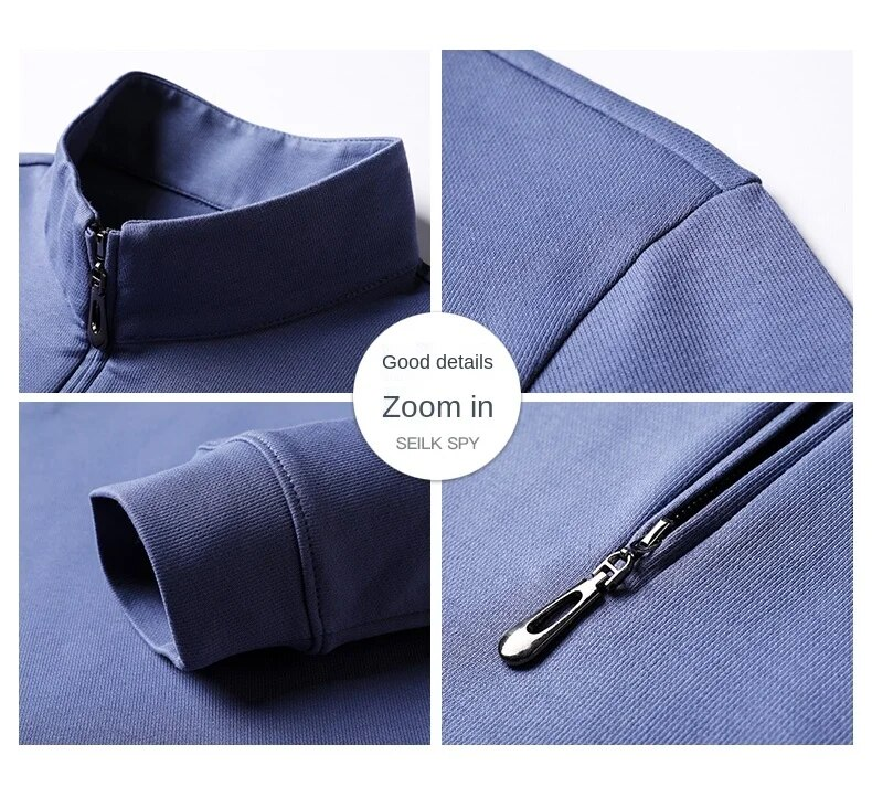 Top Grade Neue Mode Marke Zipper Polo Shirt Männer Casual Plain Koreanische Einfarbig Langarm Tops Herren Kleidung_voghion.com