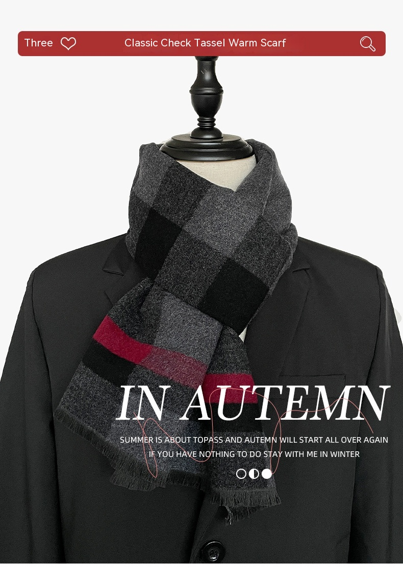 Sciarpa calda da uomo in lana spessa autunno inverno, semplice e alla moda scialle in cashmere in stile britannico_voghion.com