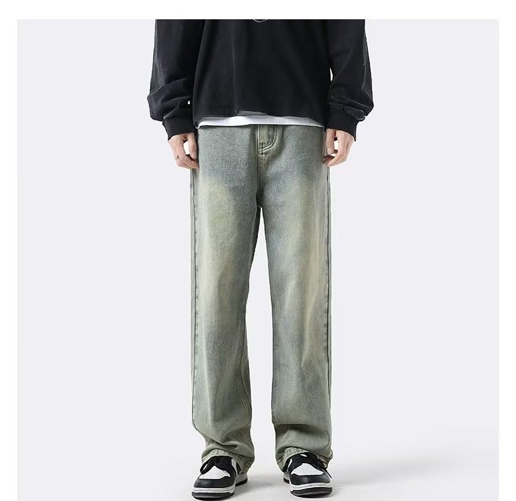 Yellow Mud Jeans Herren Frühling American Ins Washed Straight Leg Trendy Brand Loose Casual High Street Pants_voghion.com