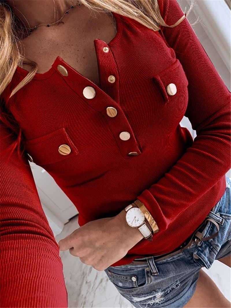 Maglietta casual a maniche lunghe con bottoni, nuova collezione autunnale da donna, taglia oversize, snellente, tinta unita_voghion.com