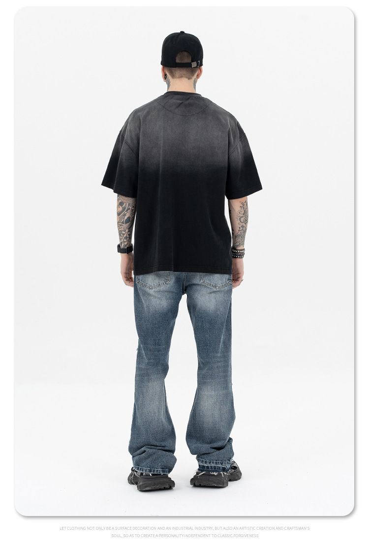 SUP Men's Wear | 2024 Spring/Summer New Product Trendy Brand American Gradient Triangle Patch Short sleeved T-shirt_voghion.com