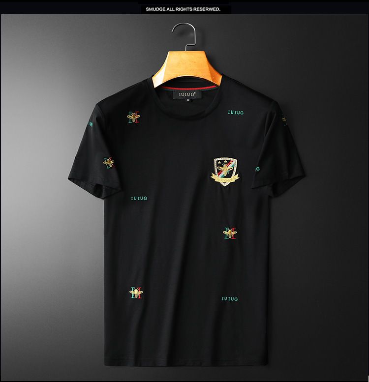 Herenmode monogram borduurwerk ronde hals slank korte mouw T-shirt_voghion.com