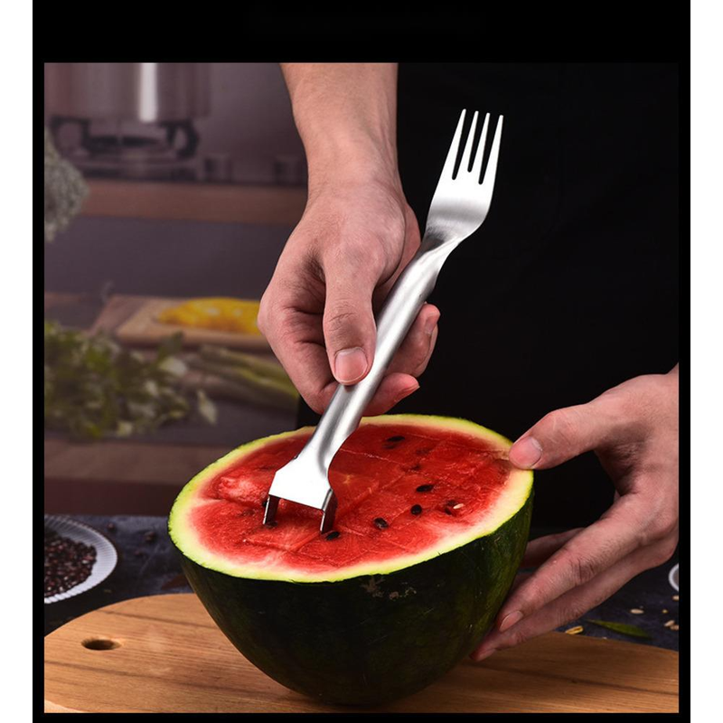 Nuevo cortador de acero inoxidable, utensilio de cocina, cortador de sandía multifuncional, bloqueador, tenedor de fruta_voghion.com