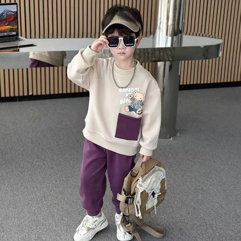 Tøj 2024 Nyt børne- og efterår Pi Handsome Boys' Forår Western Style Baby Street Explosion To-delt sæt_voghion.com