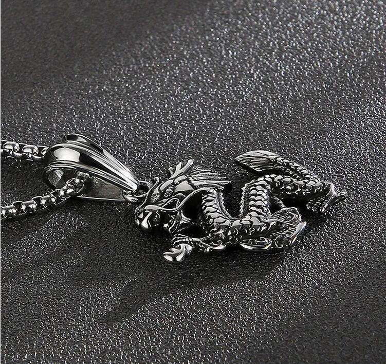 Zodiac Dragon Pendant Stainless Steel Men's Faucet Pendant Punk Fashion Dragon Necklace_voghion.com