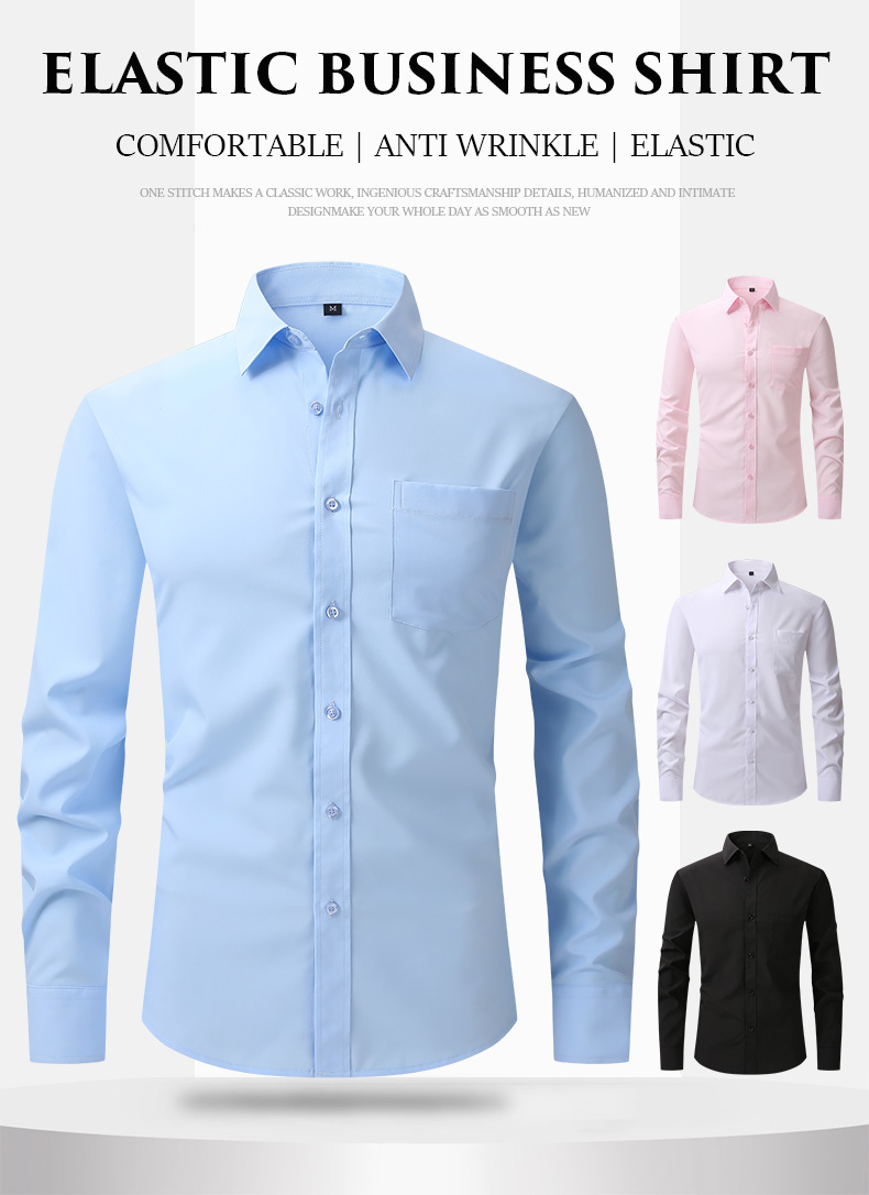 Camicia elasticizzata su quattro lati, da uomo, stile business casual, a maniche lunghe, camicia professionale da uomo_voghion.com