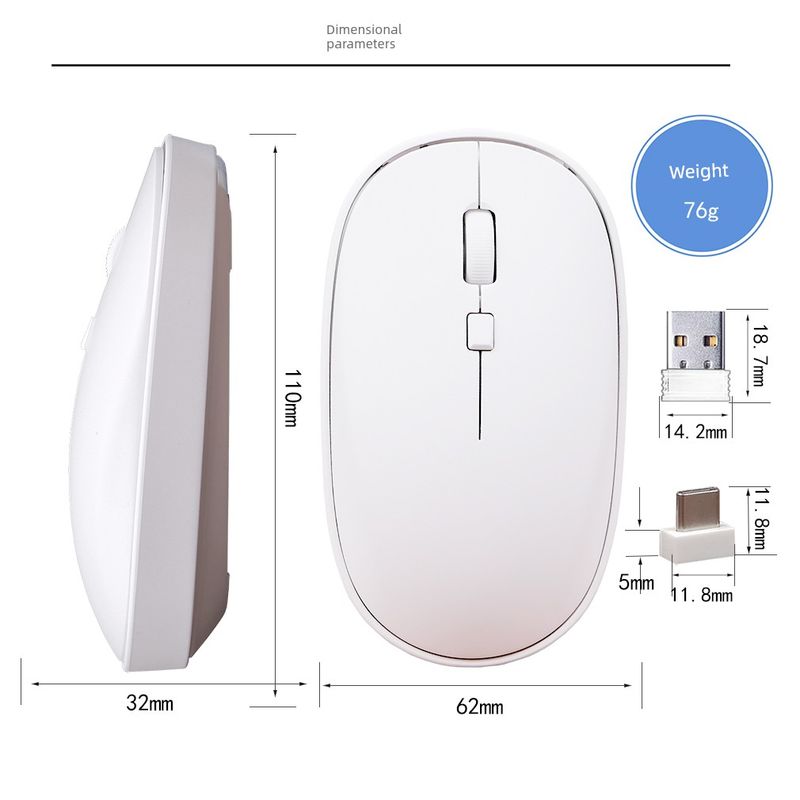 Souris Bluetooth sans fil portable Zk112 Type-C, silencieuse, adaptée aux ordinateurs portables et de bureau, récepteur USB-C_voghion.com