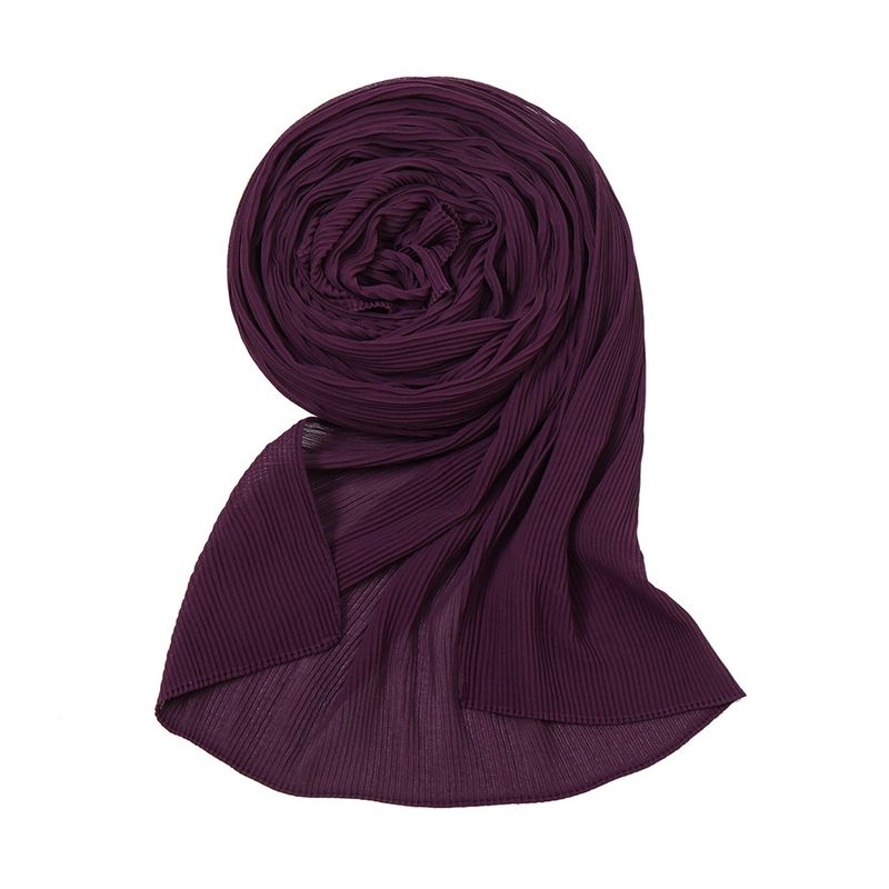 Unisex Pearl chiffon pleated solid color scarf for women hot selling solid color toothpick pressed wrinkled headscarf_voghion.com