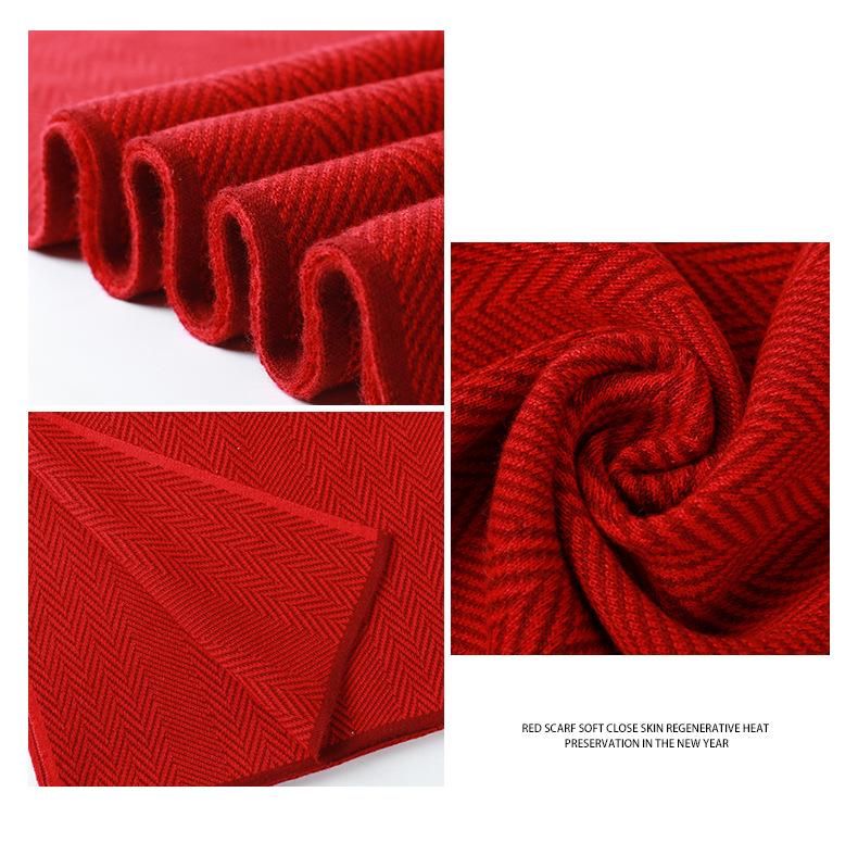 Red Christmas Knitted Scarf For Women Winter Korean Version Versatile Plaid New Year Thickened Warm Student Trendy_voghion.com