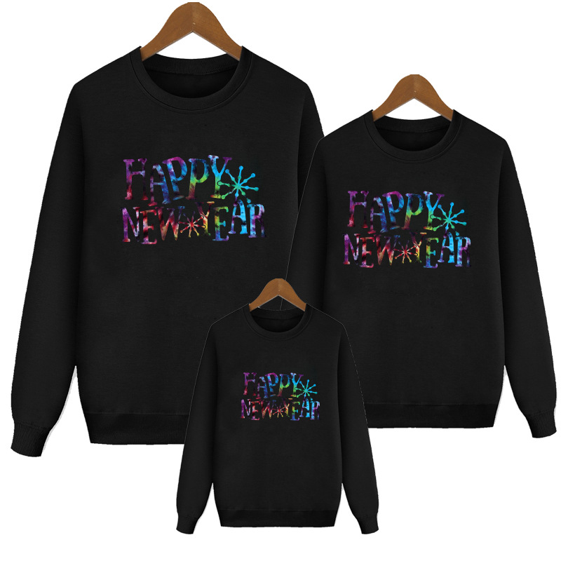 Frohes neues Jahr, Briefdruck, Familie, langärmeliger Kapuzenpullover, lockere Flut_voghion.com