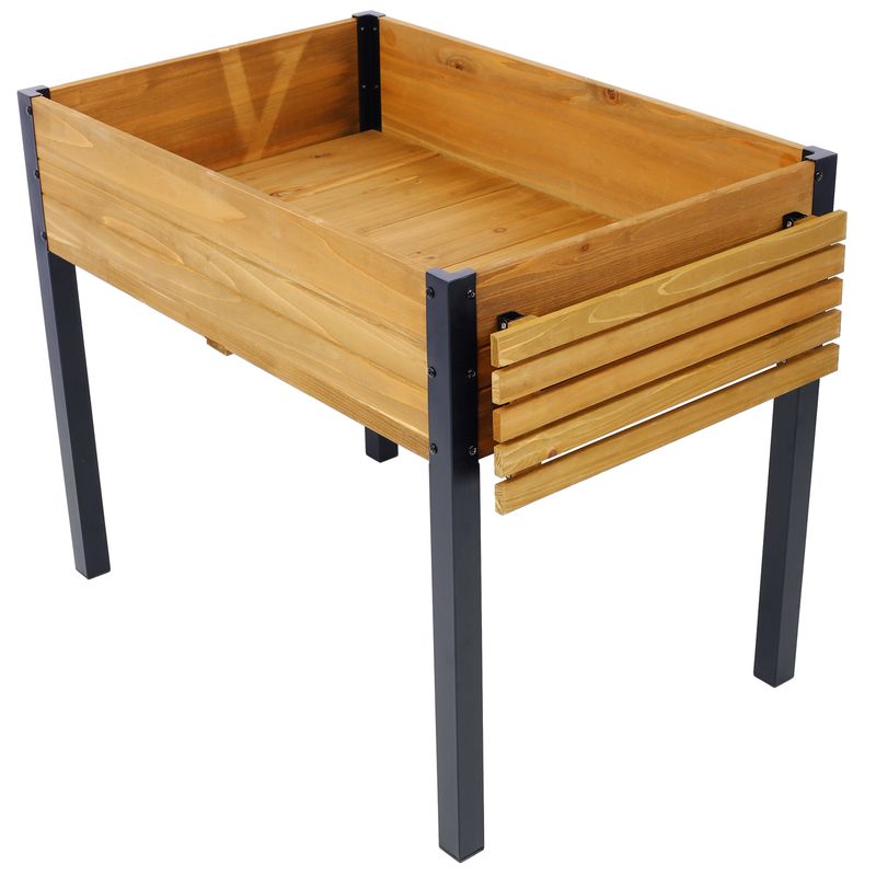 Raised Garden Bed, Metal Leg Wood Planter Boxes With Folding Storage Shelf,Elevated Planter Box For Growing Fresh Herbs, Vegetables, Flowers Great For Outdoor Patio, Deck, Balcony_voghion.com