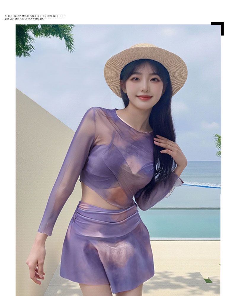 Maillot de bain trois pièces pour femme, ensemble bikini sexy en maille violette, vêtements de vacances aux sources chaudes, nouvelle collection 2025_voghion.com
