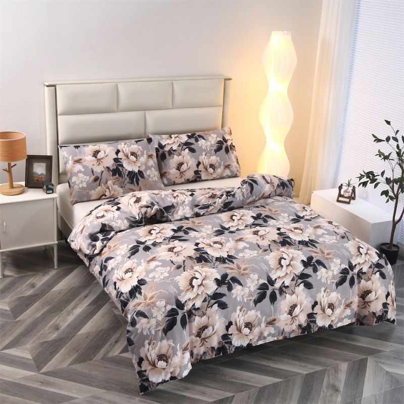 Conjunto de capa de edredom de algodão escovado de luxo estampado - roupa de cama macia tamanho casal/queen/king size para casa e dormitório universitário_voghion.com