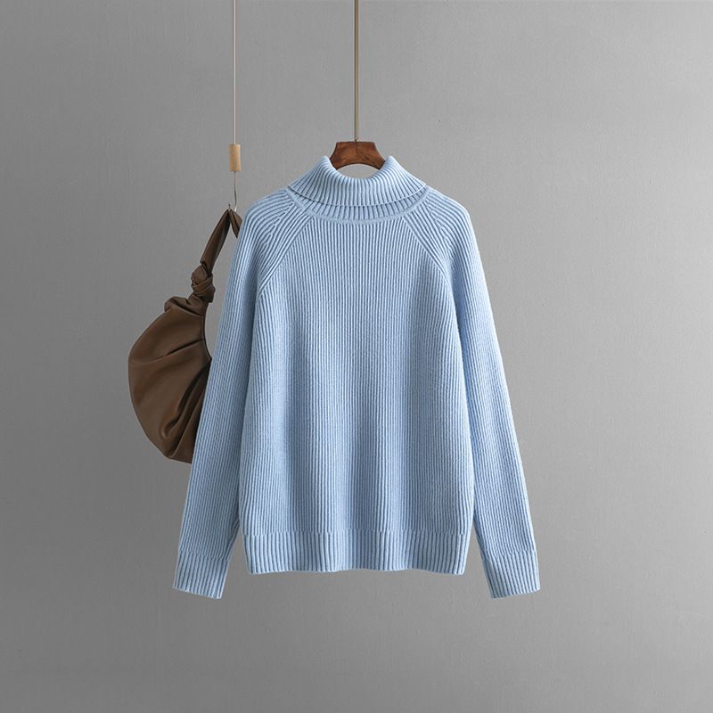 Damenbekleidung Einfarbiger Rollkragenpullover Herbst und Winter Verdickter lockerer Pullover Oberteil Strickpullover_voghion.com