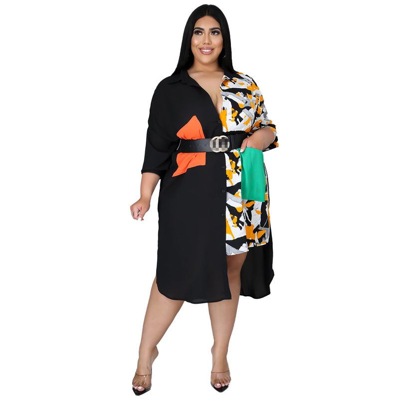 Sexy Damen-Sonderhemden in Übergröße mit Leopardenmuster und Nähten, große Taschen, großes Kleid_voghion.com