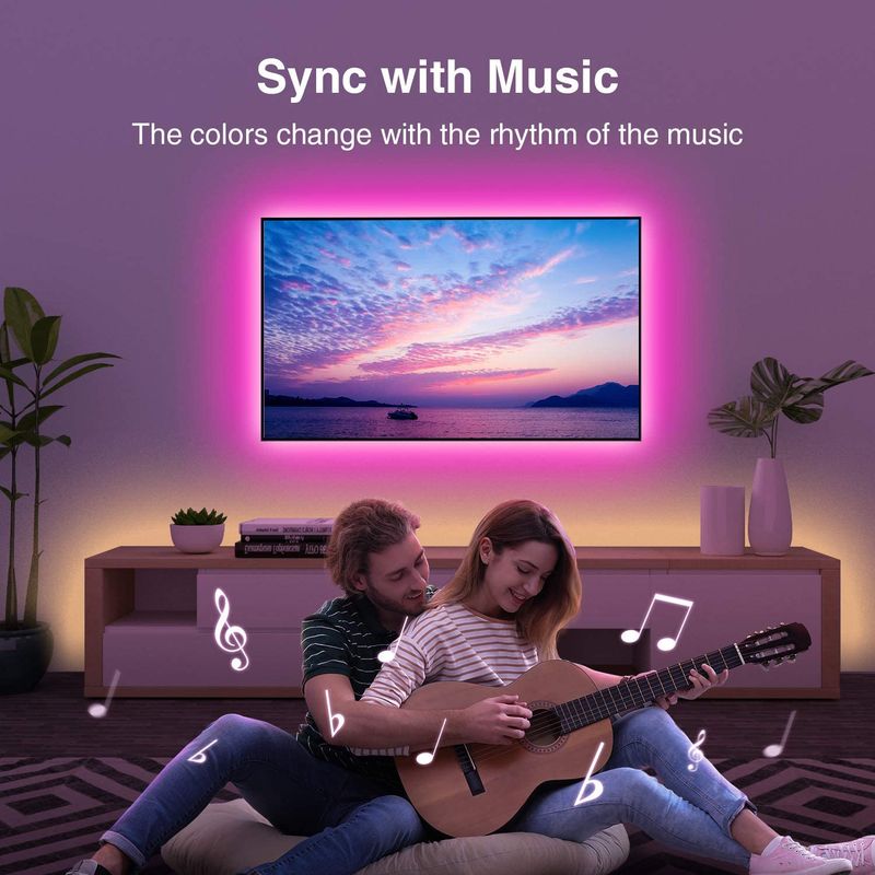 RGB LED-stripverlichting met muzieksynchronisatie, USB 5V afstandsbediening, flexibele LED-lintlamp voor kamer, feest, tv, bureau, slaapkamerdecoratie_voghion.com