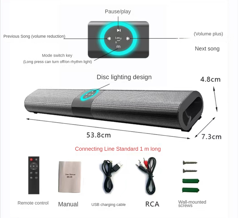 Bluetooth Bar System Super Power Ljud Högtalare Trådbunden Trådlös Surround Stereo För Hemmabio TV-projektor_voghion.com