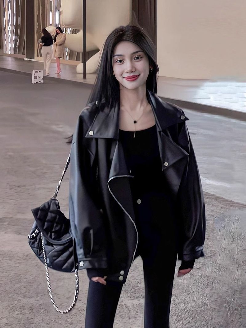 Autumn Winter Street Style Sweet Cool Spicy Leather Loose Oversize Versatile Padded Jacket For Women_voghion.com