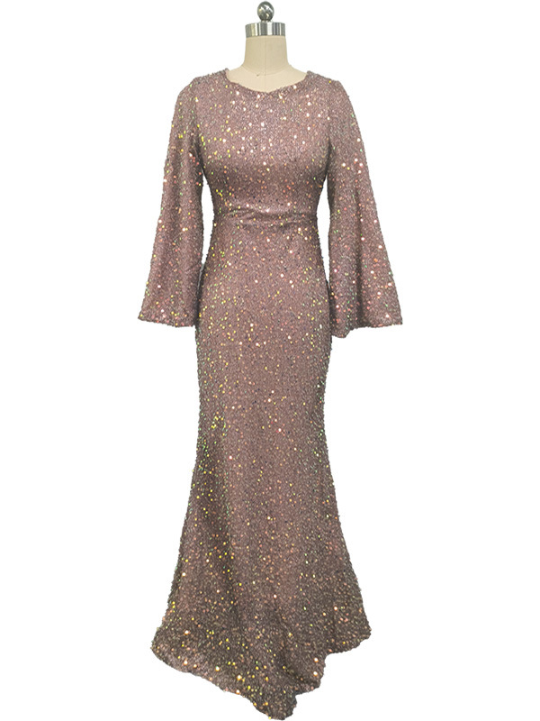 girl 2025 Spring Summer New Fashion V-neck Bodycon Sequin European And American Style Mid-waist Flared Sleeve Long Evening_voghion.com