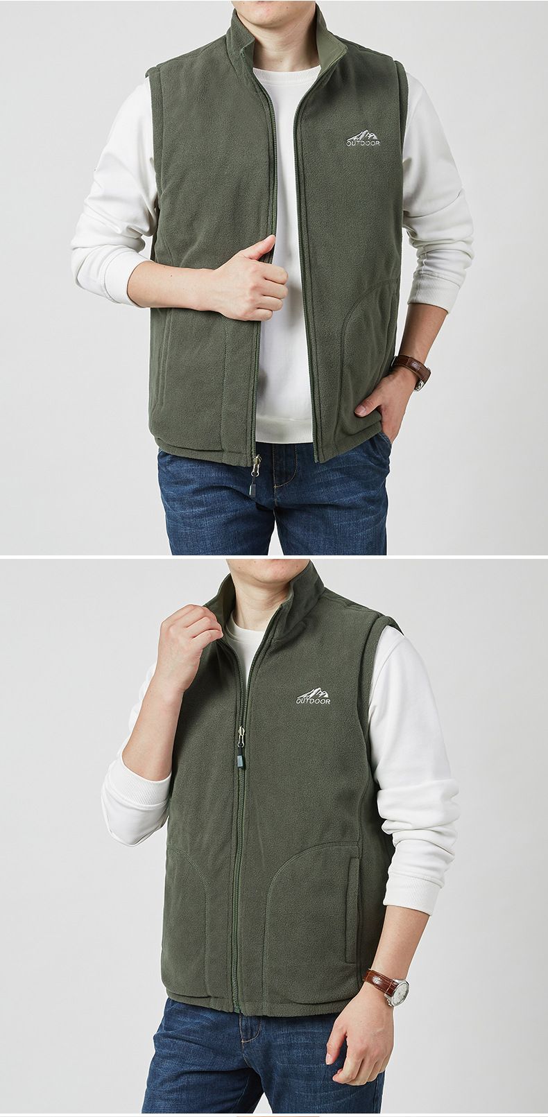 Colete reversível de lã polar para homem – Jaqueta puffer sem mangas quente de inverno com gola alta e vários bolsos (M-5XL)_voghion.com