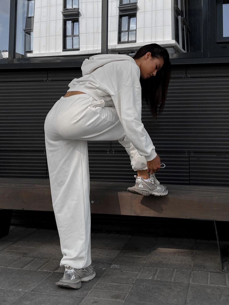 Women's Hooded Zip-Up Sweatshirt & Jogger Set (Breathable Poly-Cotton, Pink/Stone Grey/White, S/M/L/XL, Streetwear Essentials)_voghion.com