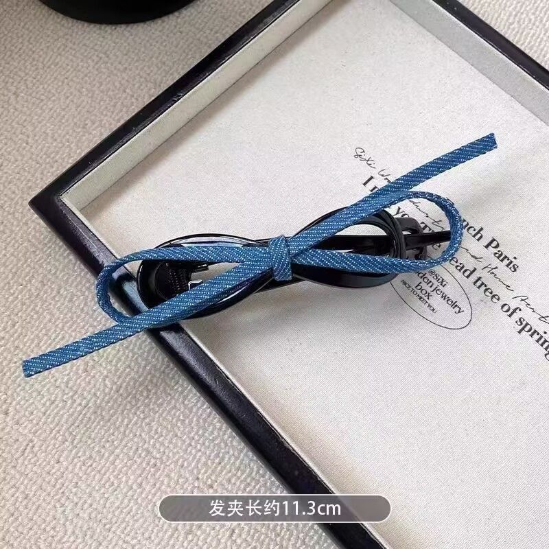 Fermaglio per capelli con fiocco in denim per donna, stile di alta qualità, nuovo stile 2025, fermaglio per chignon posteriore con artiglio a una linea, accessorio per capelli_voghion.com