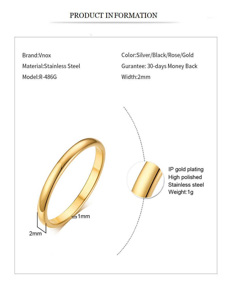 Vnox 2mm Anelli sottili per donne e ragazze in acciaio inossidabile massiccio Set minimalista Elegante anello di coda per feste Taglia extra piccola #3- #10_voghion.com