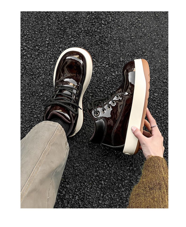 Men's Chunky Derby Boots Retro Motorcycle Style High Top Martin Boots In Yellow/Black/Brown - Fashionable & Comfortable_voghion.com