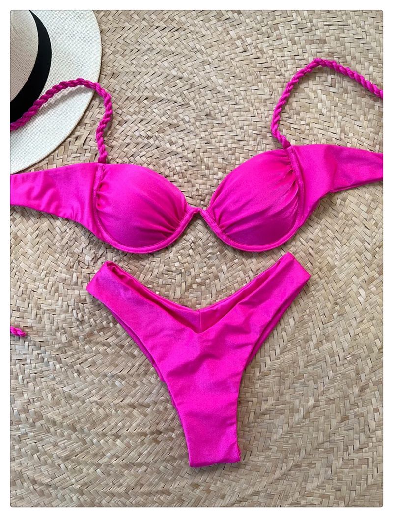 Yeni Çelik Tepsi Bikini Kadın Tatil Sınır Ötesi Seksi Bölünmüş Mayo Plaj Düz Renk Mayo_voghion.com