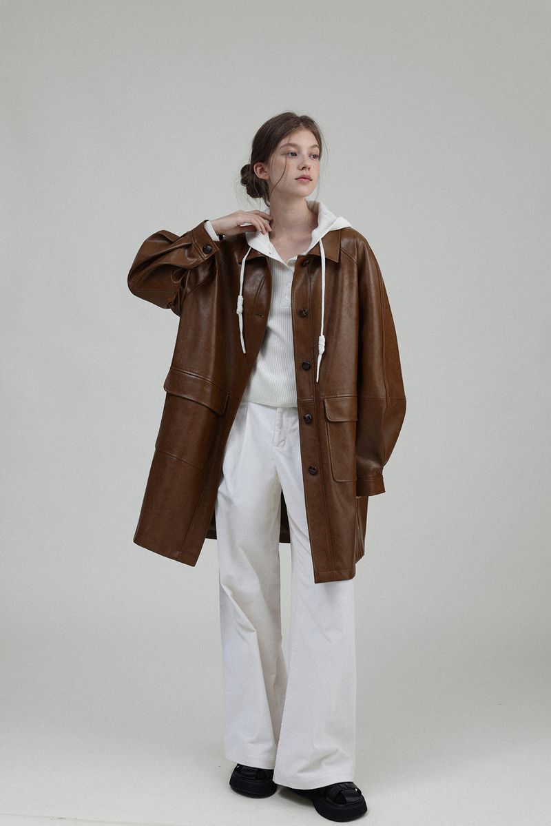 2024 Spring and Autumn Mid length Jacket Oversize Heavy Industry Comes with Texture Oil Wax Leather Sleeve Top T_voghion.com