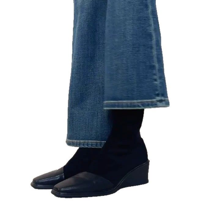 Versione in pelle di pecora ~ Stivali Martin da donna corti, elastici, sottili, con zeppa, suola spessa, punta quadrata, cerniera posteriore_voghion.com