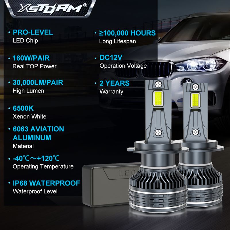XSTORM Scheinwerfer H1 H4 LED H8 H11 9005 HB3 9006 HB4 9012 Hir2 Led-lampe Canbus Licht Automobil Kit H7 Turbo auto Nebel Lampe_voghion.com