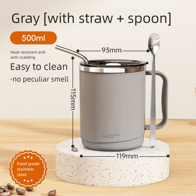 Stainless Steel Mug With Lid Student Double-layer Insulation Office Worker Drinking Tea Coffee Cup_voghion.com